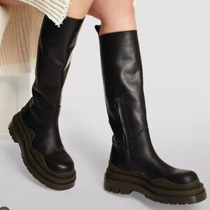 Bottega Veneta NEW Lug Sole Black Boots Tall NIB Leather 37 Women's
